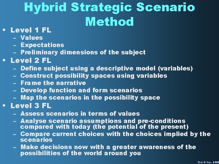 Hybrid Strategic Scenario Method • Level 1 FL – Values – Expectations – Preliminary