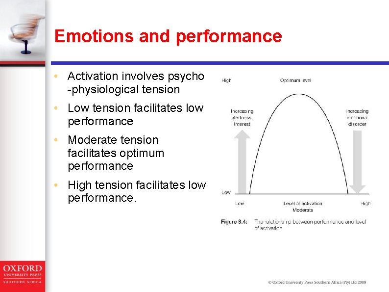 Emotions and performance • Activation involves psycho -physiological tension • Low tension facilitates low Emotions and performance • Activation involves psycho -physiological tension • Low tension facilitates low