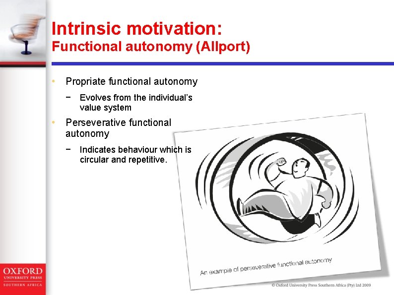 Intrinsic motivation: Functional autonomy (Allport) • Propriate functional autonomy − Evolves from the individual’s Intrinsic motivation: Functional autonomy (Allport) • Propriate functional autonomy − Evolves from the individual’s