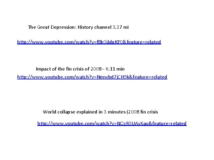 The Great Depression: History channel 3. 37 mi http: //www. youtube. com/watch? v=f 8