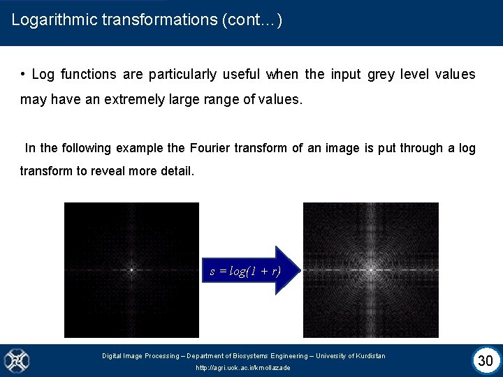 Logarithmic transformations (cont…) • Log functions are particularly useful when the input grey level