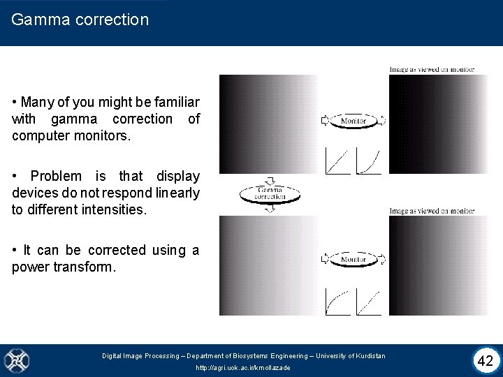Gamma correction • Many of you might be familiar with gamma correction of computer