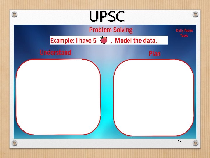 UPSC • Insert a copy of grade level UPSC board here • Walk through