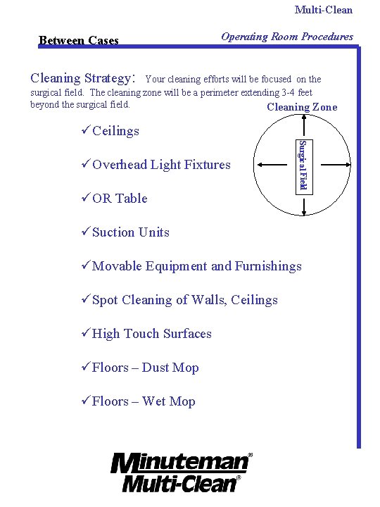 Multi-Clean Between Cases Operating Room Procedures Cleaning Strategy: Your cleaning efforts will be focused