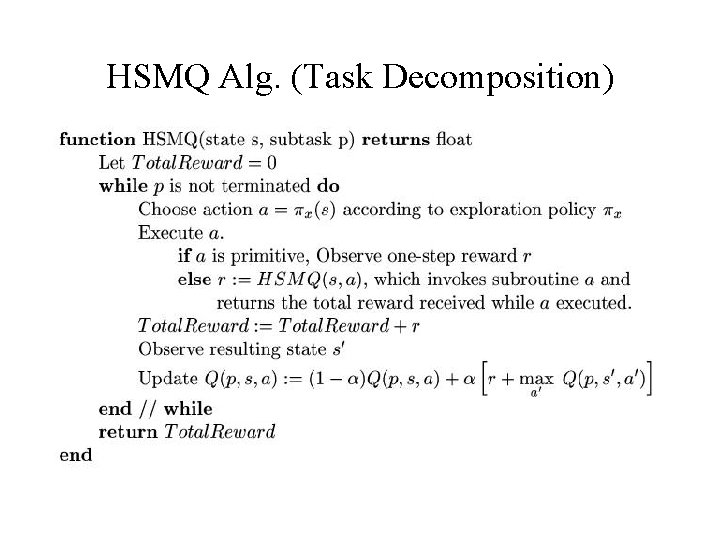 HSMQ Alg. (Task Decomposition) HSMQ Alg. (Task Decomposition)