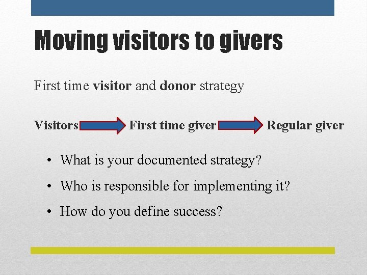 Moving visitors to givers First time visitor and donor strategy Visitors First time giver