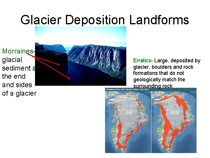Glacier Deposition Landforms Morrainesglacial sediment at the end and sides of a glacier Erratics-