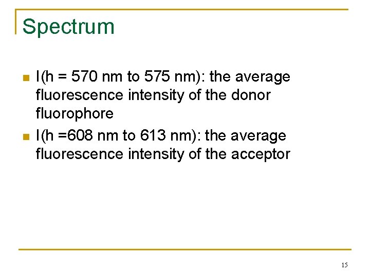 Spectrum n n I(h = 570 nm to 575 nm): the average fluorescence intensity