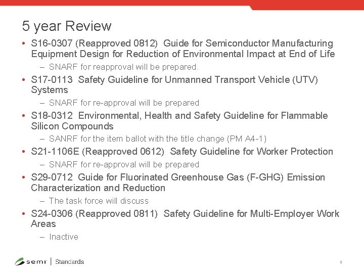 5 year Review • S 16 -0307 (Reapproved 0812) Guide for Semiconductor Manufacturing Equipment