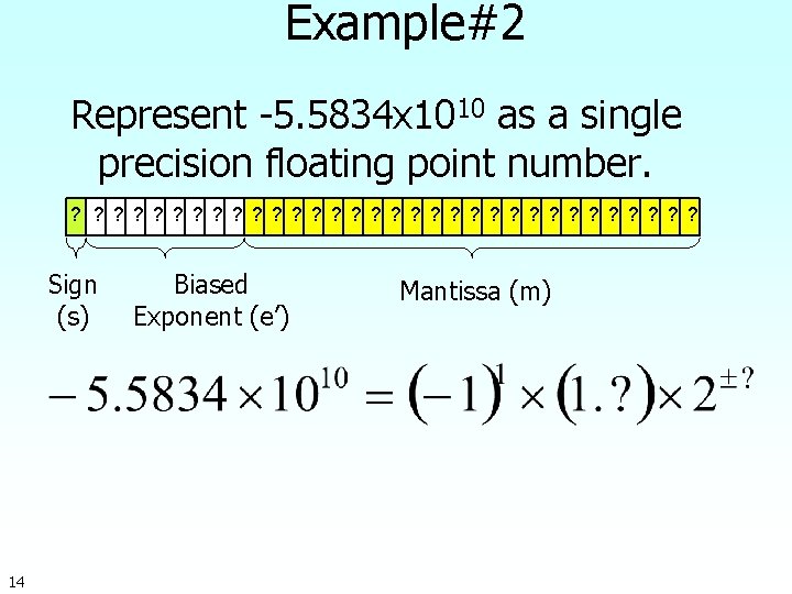 Example#2 Represent -5. 5834 x 1010 as a single precision floating point number. ?