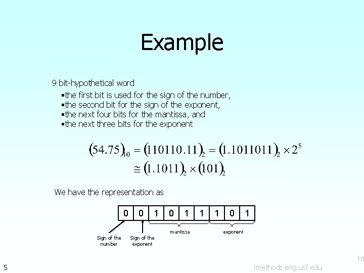 Example 9 bit-hypothetical word §the first bit is used for the sign of the