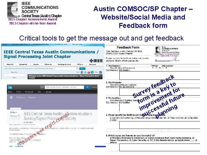 Austin COMSOC/SP Chapter – Website/Social Media and Feedback form 2015 Chapter Achievement Award 2015