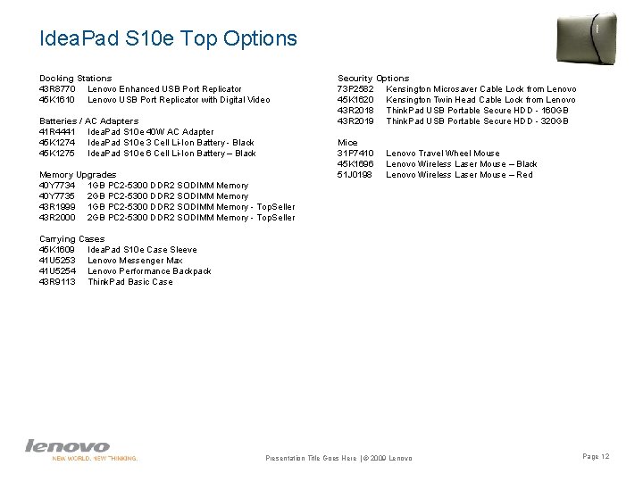 Idea. Pad S 10 e Top Options Docking Stations 43 R 8770 Lenovo Enhanced