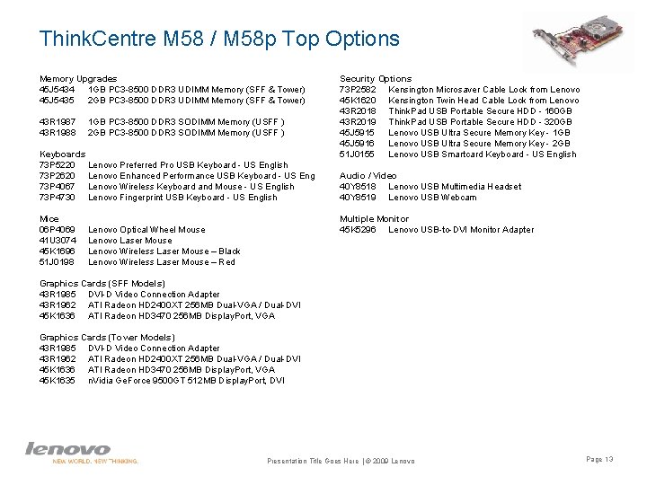 Think. Centre M 58 / M 58 p Top Options Memory Upgrades 45 J