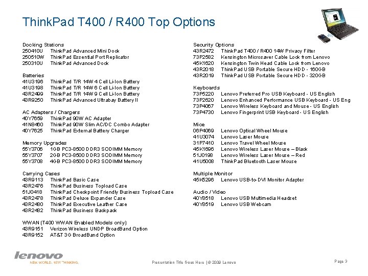 Think. Pad T 400 / R 400 Top Options Docking Stations 250410 U Think.