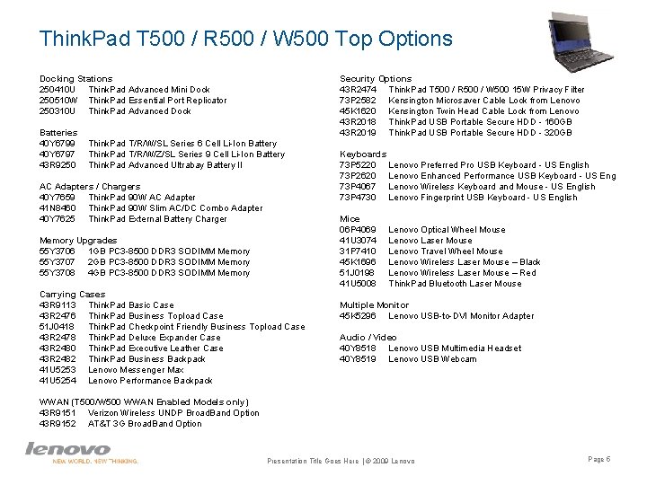Think. Pad T 500 / R 500 / W 500 Top Options Docking Stations