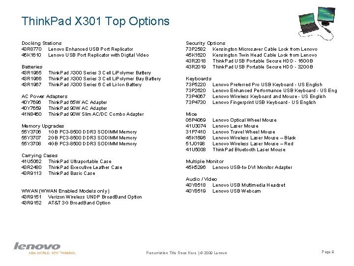 Think. Pad X 301 Top Options Docking Stations 43 R 8770 Lenovo Enhanced USB