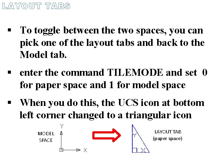 LAYOUT TABS To toggle between the two spaces, you can pick one of the