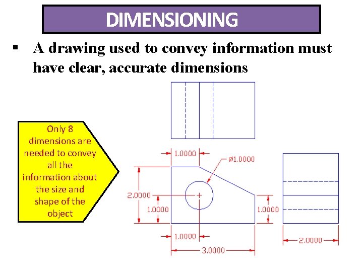 DIMENSIONING A drawing used to convey information must have clear, accurate dimensions Only 8