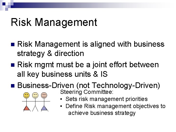 Risk Management is aligned with business strategy & direction n Risk mgmt must be