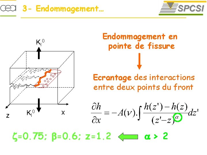 3 - Endommagement… Endommagement en pointe de fissure K I 0 Ecrantage des interactions