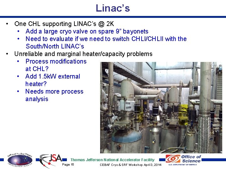 Linac’s • One CHL supporting LINAC’s @ 2 K • Add a large cryo