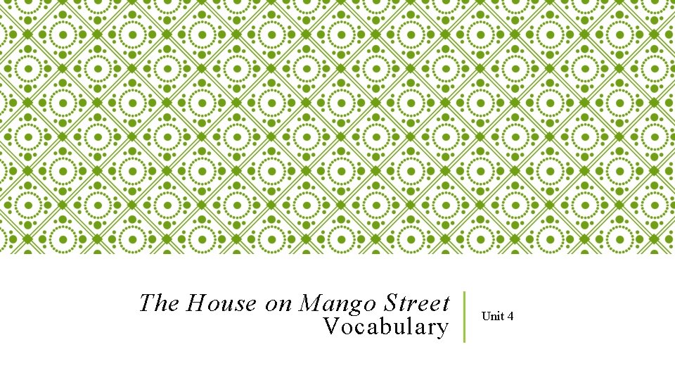 The House on Mango Street Vocabulary Unit 4 