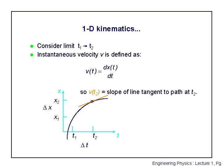 1 -D kinematics. . . l l Consider limit t 1 t 2 Instantaneous