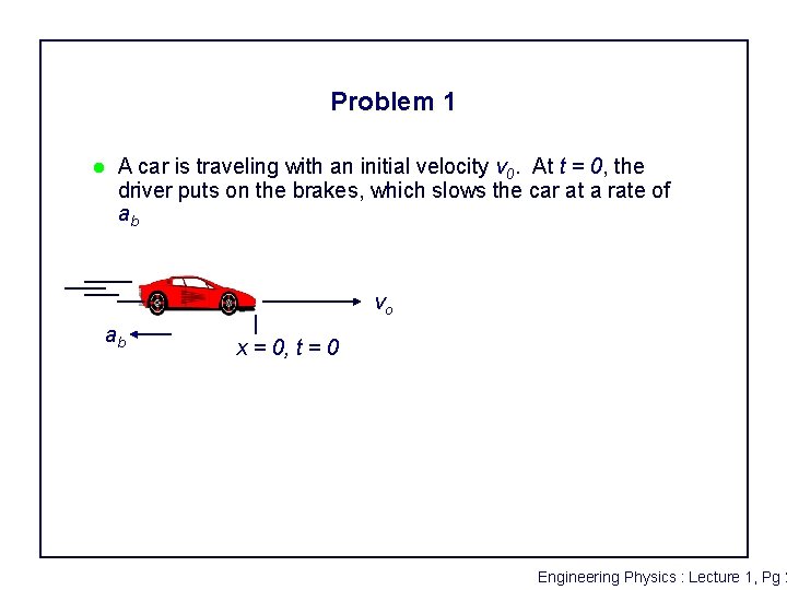 Problem 1 l A car is traveling with an initial velocity v 0. At