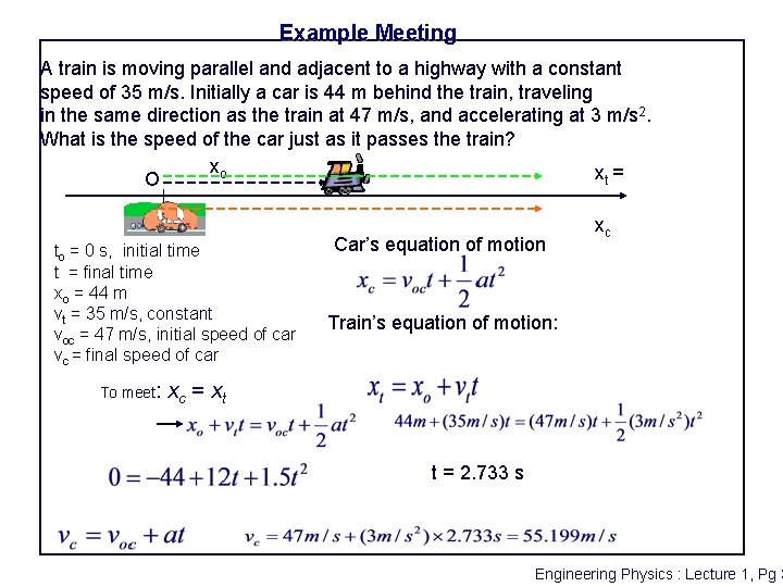 Example Meeting A train is moving parallel and adjacent to a highway with a