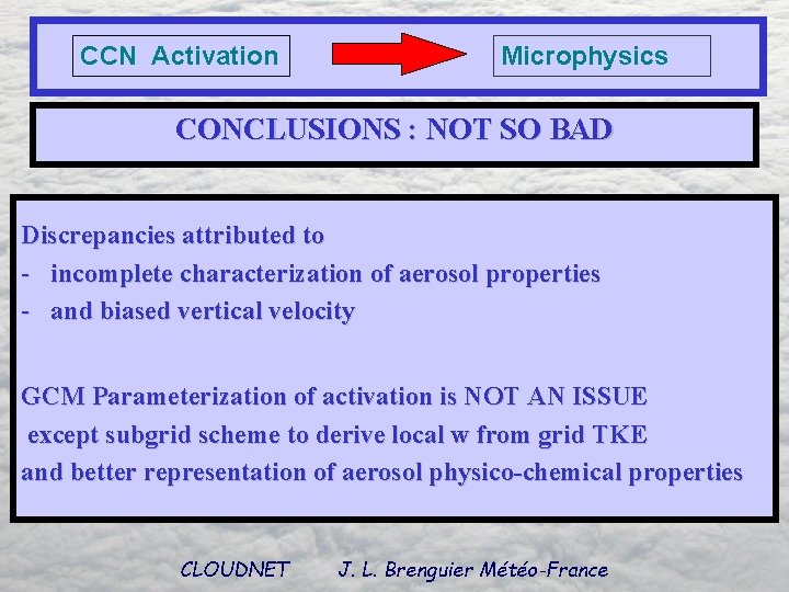 CCN Activation Microphysics CONCLUSIONS : NOT SO BAD Discrepancies attributed to - incomplete characterization