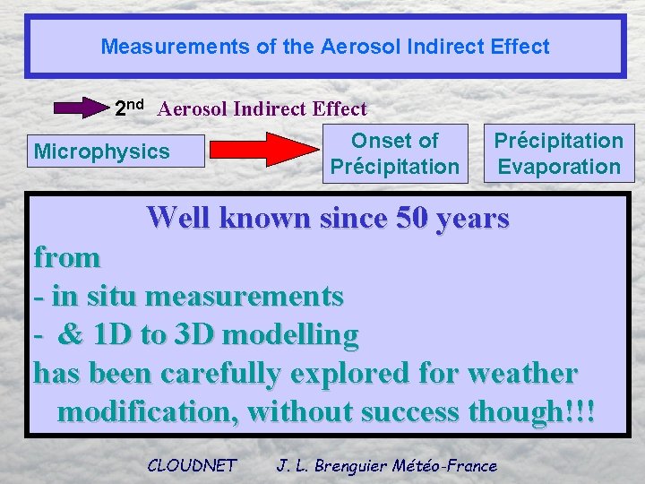 Measurements of the Aerosol Indirect Effect 2 nd Aerosol Indirect Effect Microphysics Onset of