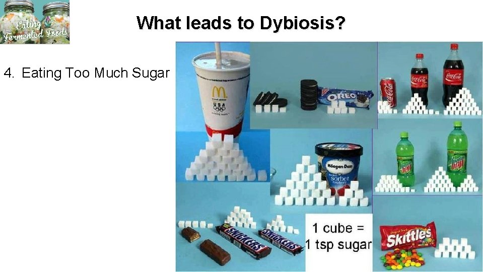 What leads to Dybiosis? 4. Eating Too Much Sugar 