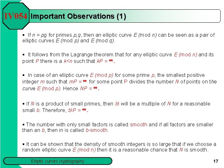 IV 054 Important Observations (1) § If n = pg for primes p, q,