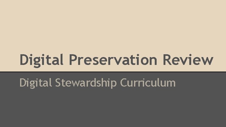 Digital Preservation Review Digital Stewardship Curriculum 