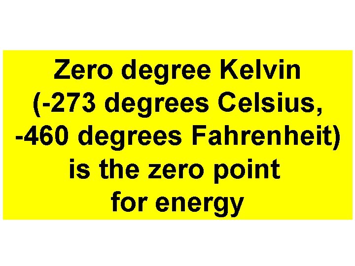 Zero degree Kelvin (-273 degrees Celsius, -460 degrees Fahrenheit) is the zero point for