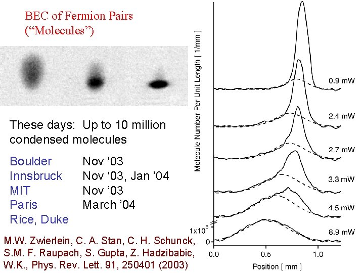 BEC of Fermion Pairs (“Molecules”) These days: Up to 10 million condensed molecules Boulder