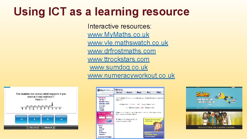 Using ICT as a learning resource Interactive resources: www. My. Maths. co. uk www.