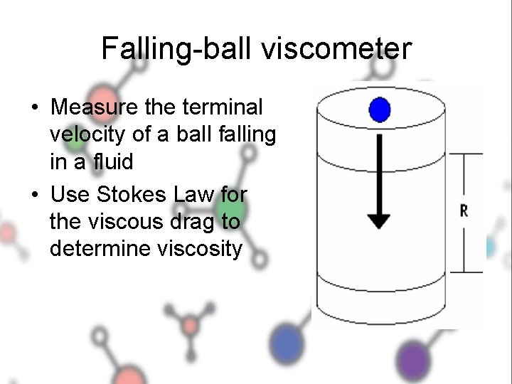 Falling-ball viscometer • Measure the terminal velocity of a ball falling in a fluid