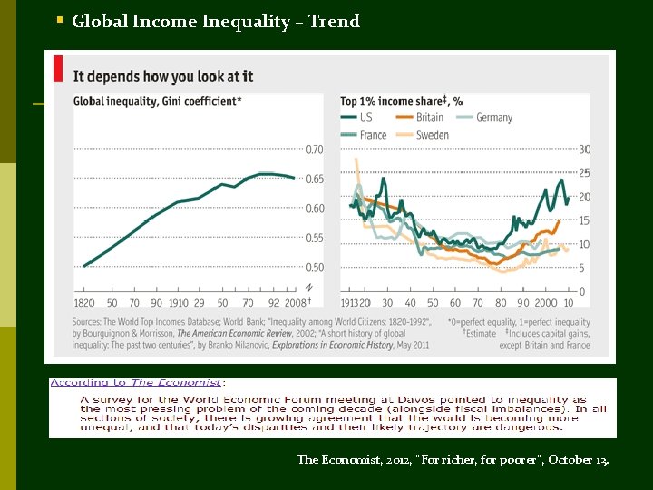 § Global Income Inequality – Trend The Economist, 2012, “For richer, for poorer”, October