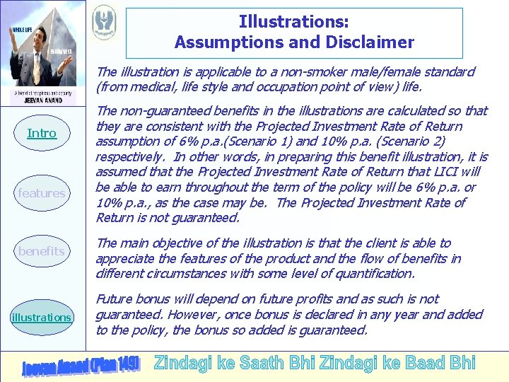 Illustrations: Assumptions and Disclaimer The illustration is applicable to a non-smoker male/female standard (from