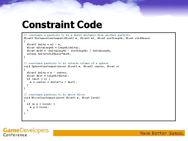 Constraint Code // constrain a particle to be a fixed distance from another particle