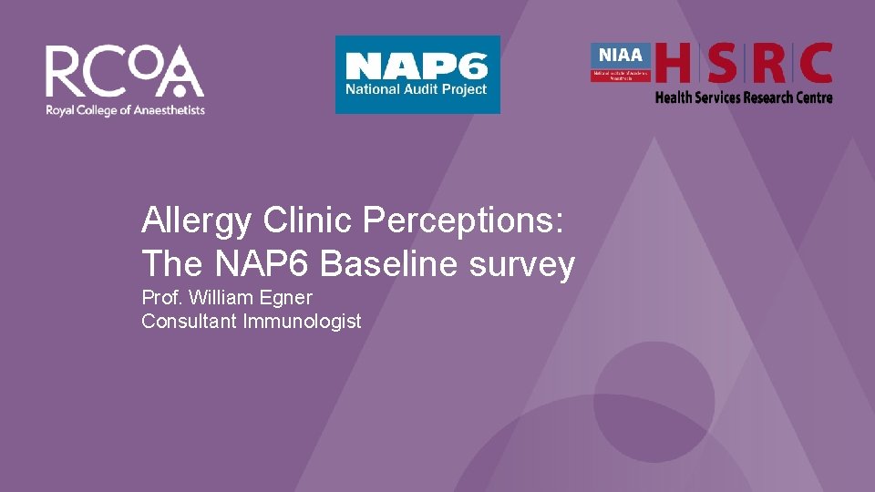 NAP 6: Perioperative Anaphylaxis Allergy Clinic Perceptions: The NAP 6 Baseline survey Prof. William