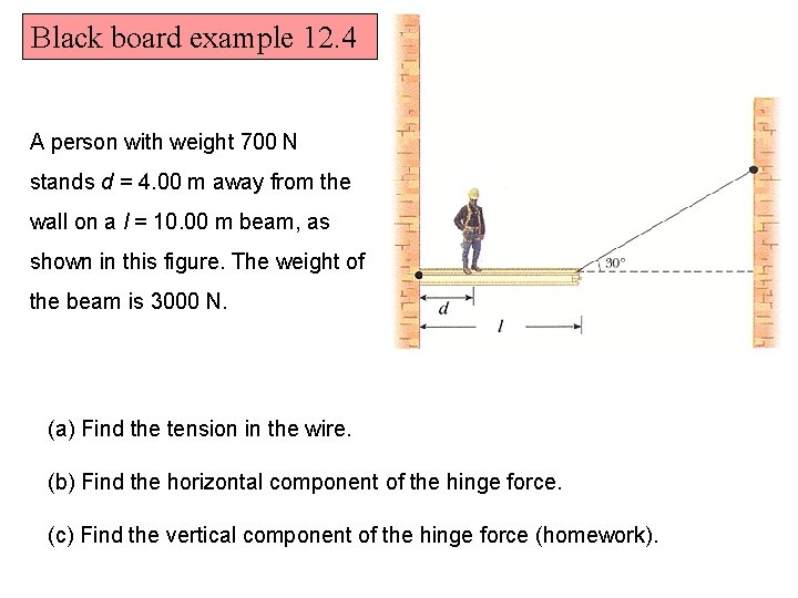 Black board example 12. 4 A person with weight 700 N stands d =