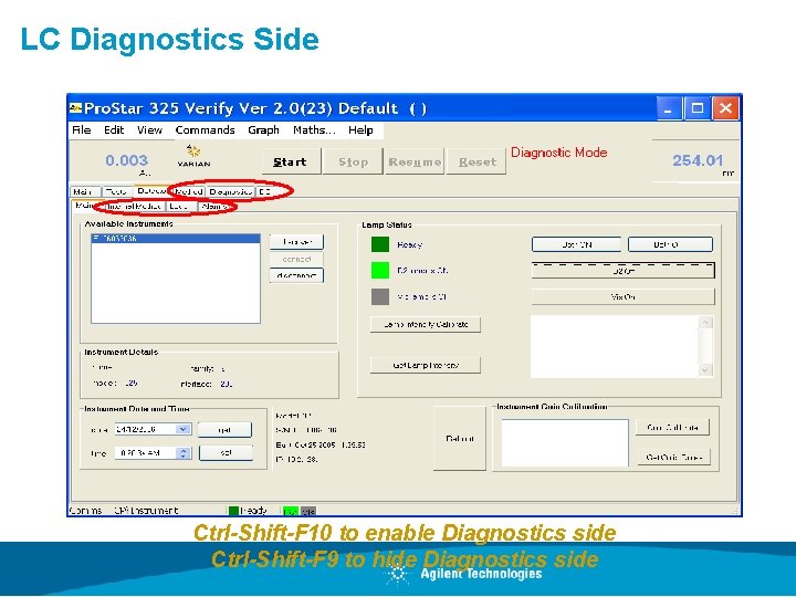 LC Diagnostics Side Ctrl-Shift-F 10 to enable Diagnostics side Ctrl-Shift-F 9 to hide Diagnostics