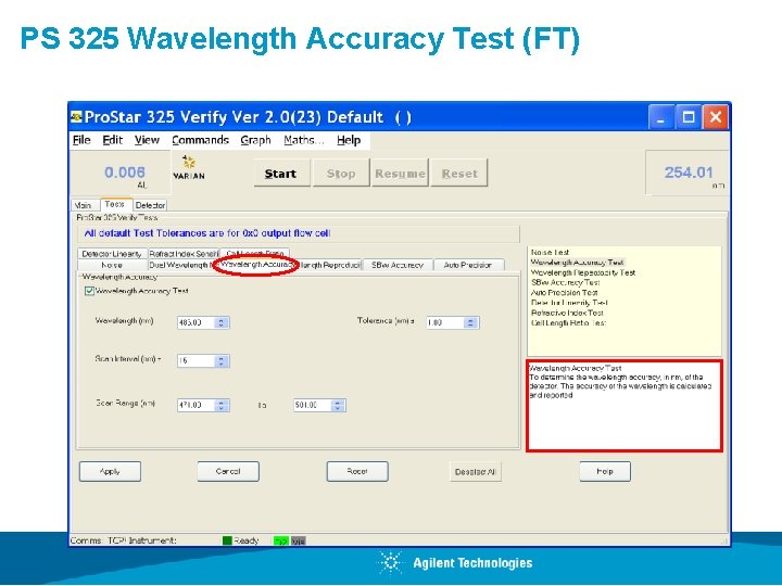 PS 325 Wavelength Accuracy Test (FT) 