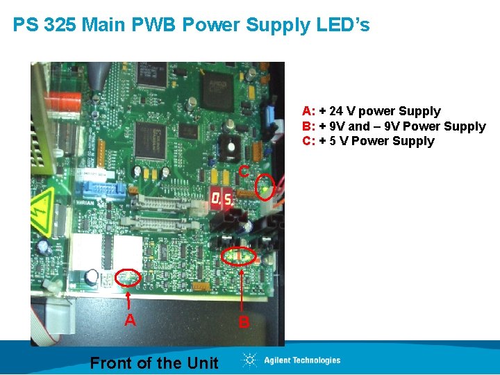 PS 325 Main PWB Power Supply LED’s A: + 24 V power Supply B: