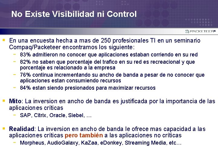 No Existe Visibilidad ni Control ® § En una encuesta hecha a mas de