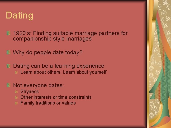 Dating 1920’s: Finding suitable marriage partners for companionship style marriages Why do people date Dating 1920’s: Finding suitable marriage partners for companionship style marriages Why do people date