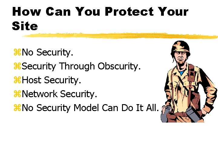 How Can You Protect Your Site z. No Security. z. Security Through Obscurity. z.